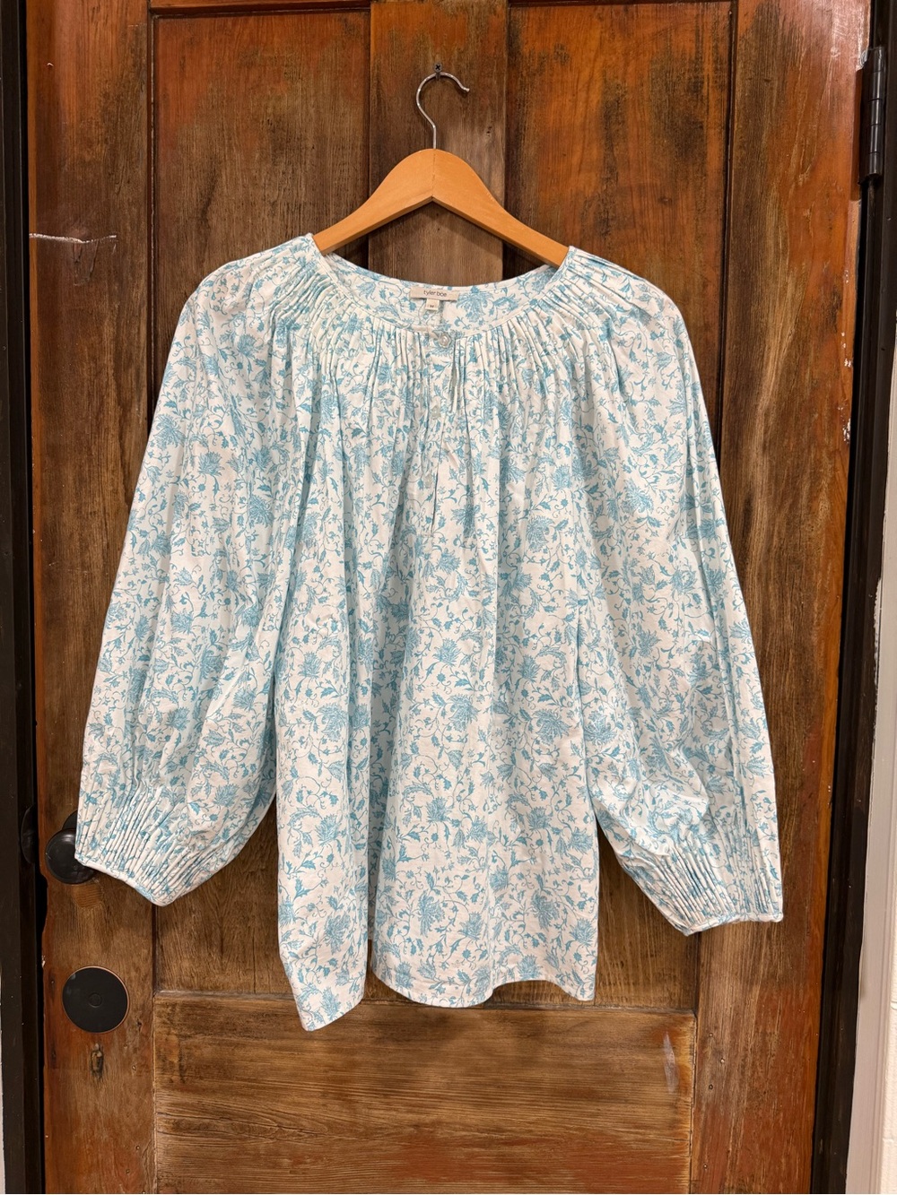 Tyler Boe Light Blue Floral Smocked Neck Blouse